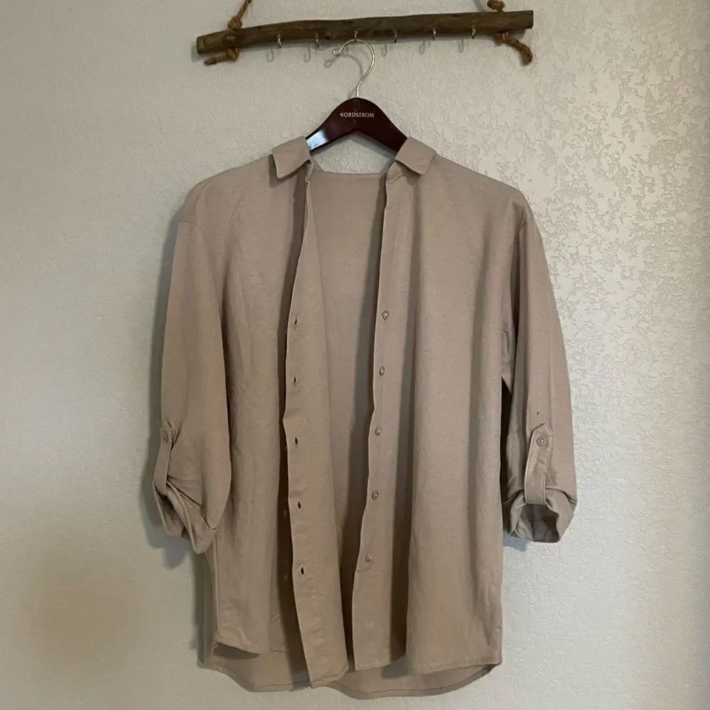 Tan button up - Picture 2 of 3